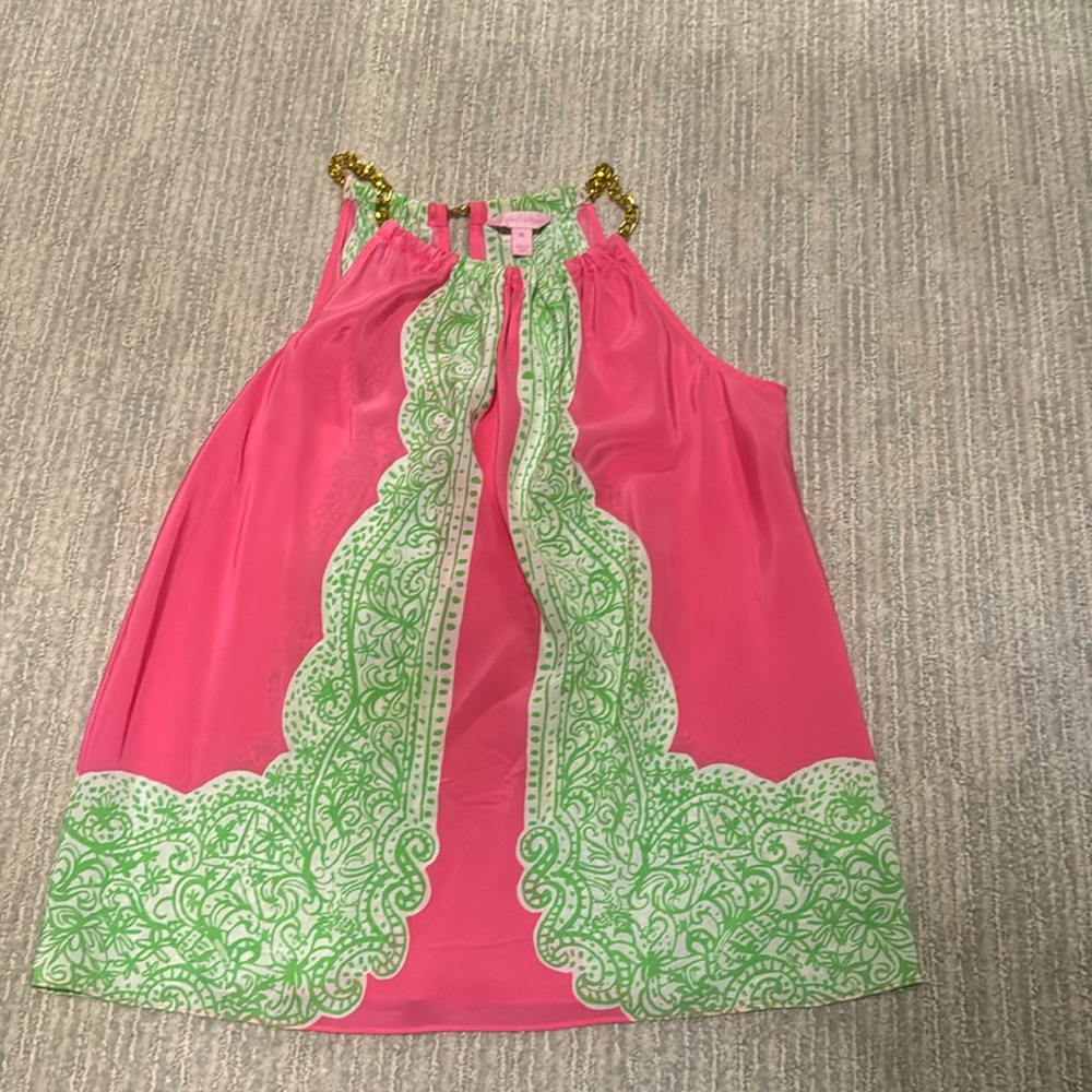 Lilly Pulitzer Riviera Hotty Pink Day Breakers Engineered Silk Top